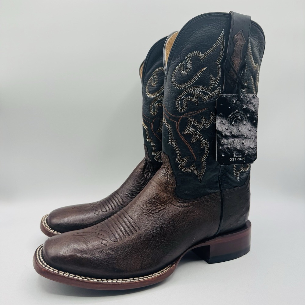 Cody James Ostrich Boots Men's Size 8.5 D Black Leather Brown Genuine